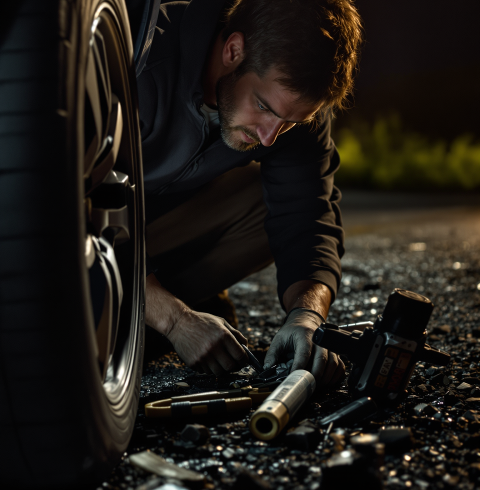 You know, sometimes you just gotta stop and admire the sheer ingenuity of things. Saw a fellow struggling with a flat tire, but then he jury-rigged a solution that actually worked! Brilliant.