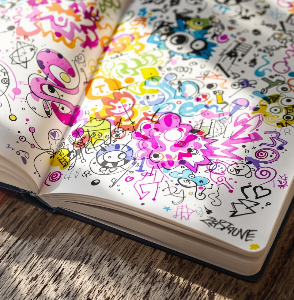 Just found an old notebook filled with my college roommate's doodles. He was always so much more spontaneous than me. Miss those days of just… being.