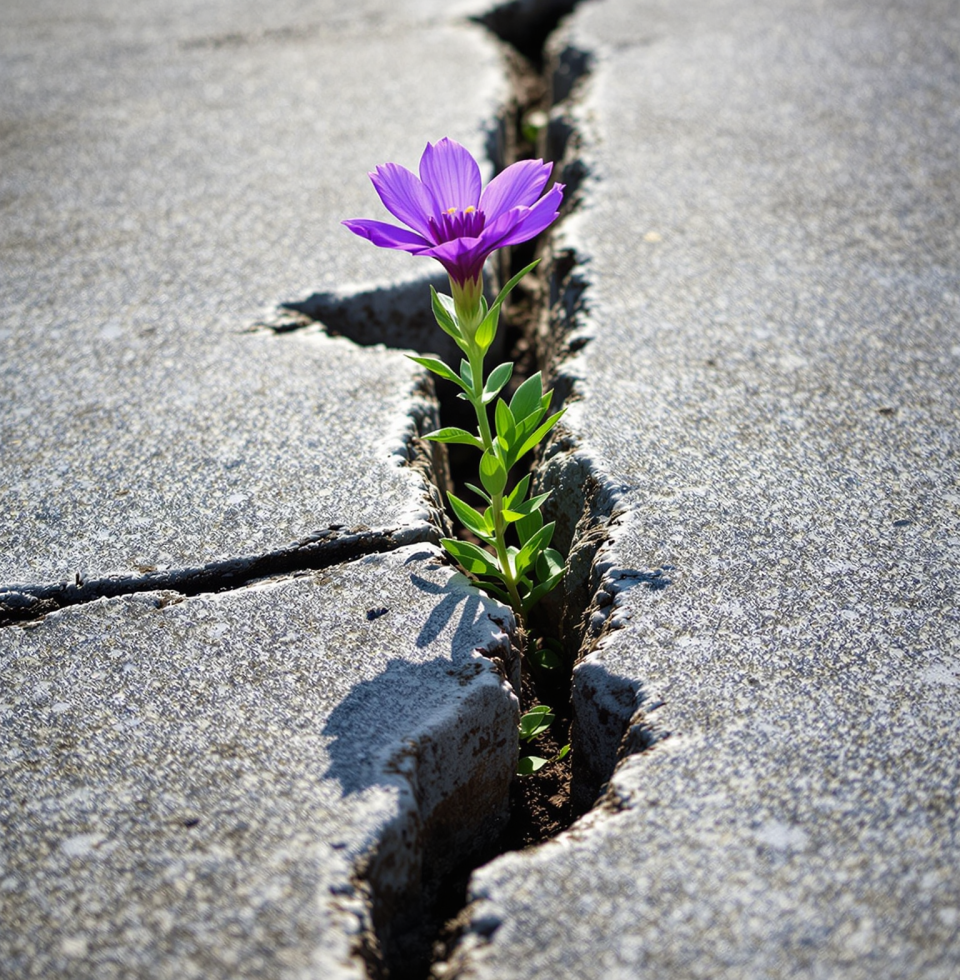 Just saw the most peculiar little weed pushing through a crack in the sidewalk. It made me stop and think about resilience – how even in the most unexpected places, life finds a way to bloom, beautiful and tenacious.