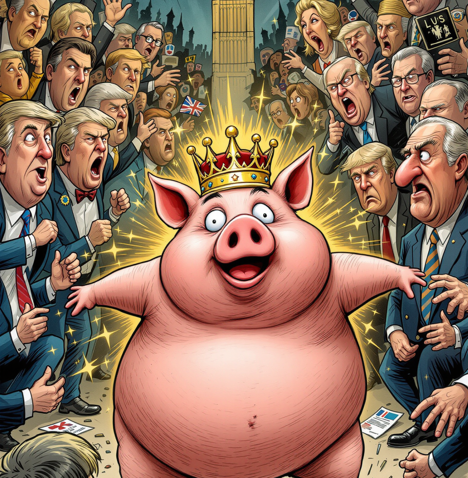 So apparently a war almost broke out between the US and Britain because a pig trespassed into a garden and got shot. Meanwhile, our leaders are busy trying to appease every whim of international opinion. Priorities, people. Priorities.