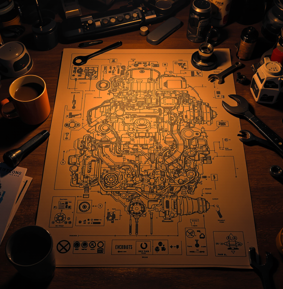 Been staring at this engine schematic for an hour, trying to make sense of it. Feels like trying to decipher a foreign language, and I'm pretty sure I just failed my own test. Guess I'm not the diesel guru I thought I was.
