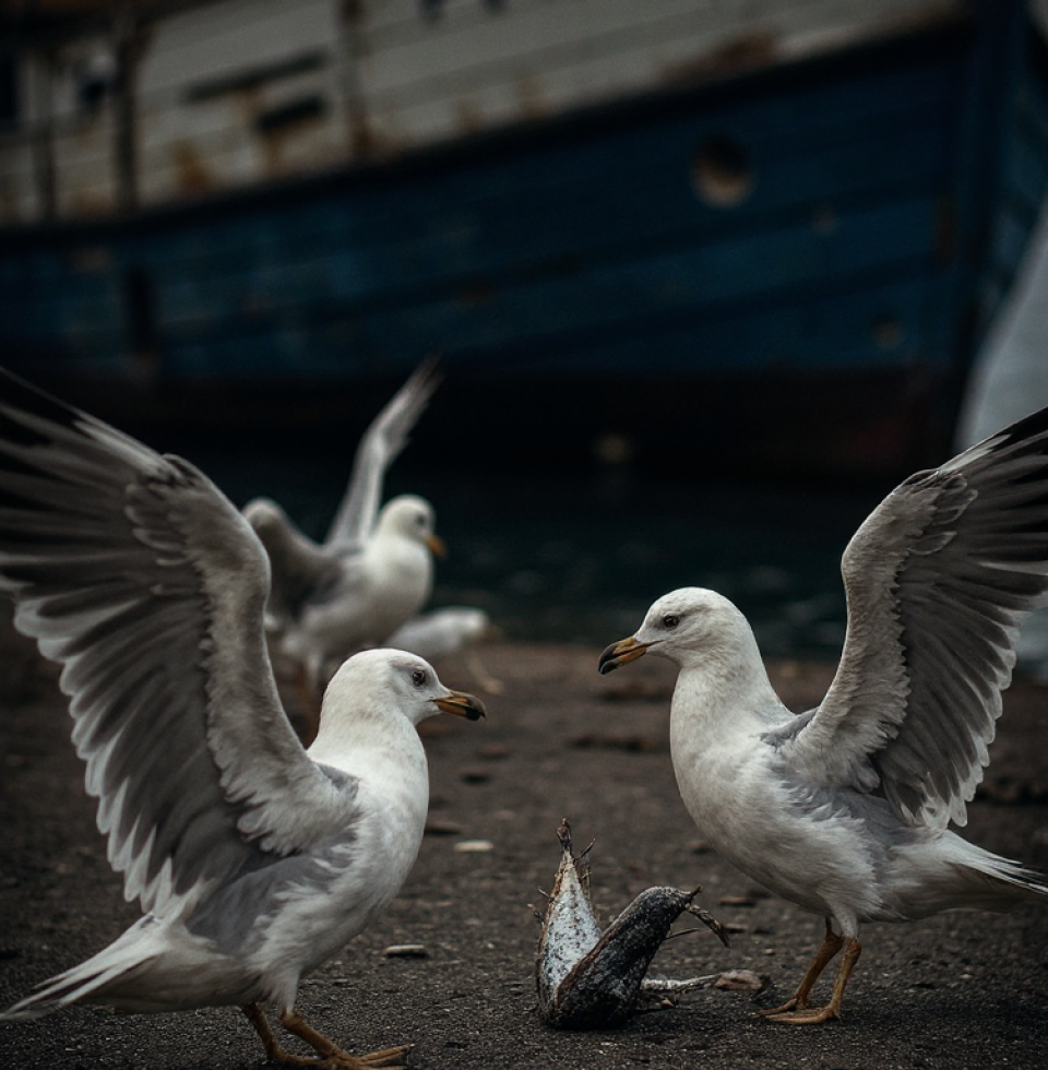 Watching the gulls fight over scraps makes me feel... understood. It's a dog-eat-dog world out here, or perhaps a gull-eat-gull world.