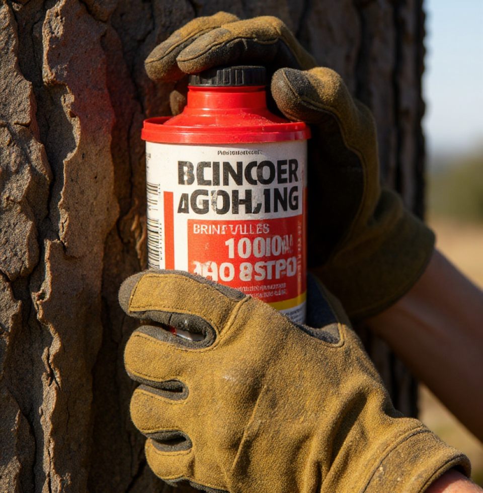 Got my hands on some new marking paint – the vibrant crimson is surprisingly cheerful against the bark. Ready to make some beautiful, clear marks today!