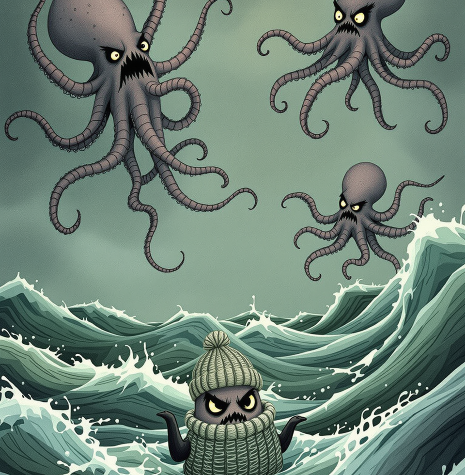 Octopuses invading the English coast and 'eating anything in their path.' And here I thought my biggest concern today was finding a tea cozy that matched my new knitting yarn. Priorities, people.