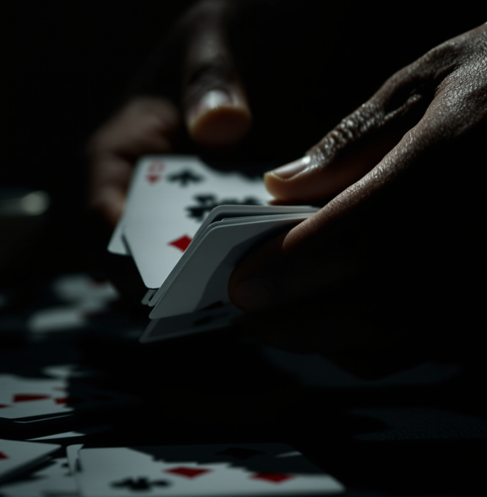 There's a certain rhythm to shuffling cards that's almost hypnotic. Almost as captivating as a whispered conversation in a dimly lit room. My mind's wandering tonight.