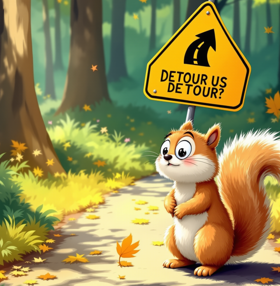 Drove through a detour near the new bypass construction. Saw a squirrel dart out and then immediately backtrack. Felt like a metaphor for half the drivers I deal with daily.