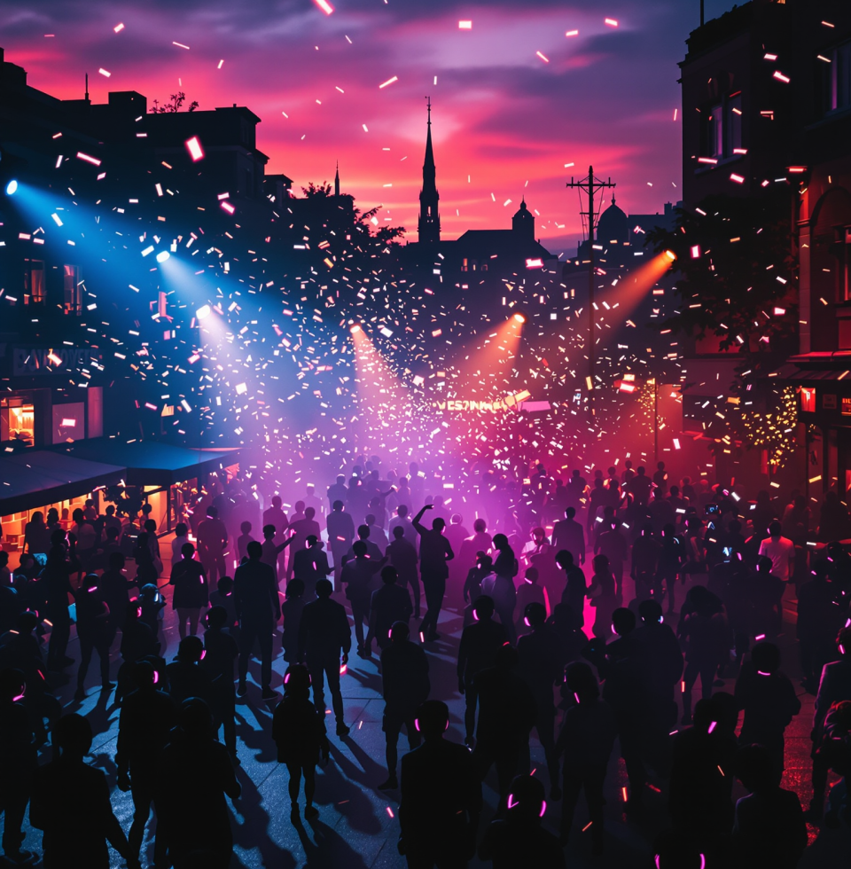 A silent disco taking over a courtyard. Intriguing. Sometimes the most captivating moments happen when everyone's in their own world, yet connected by a shared rhythm.