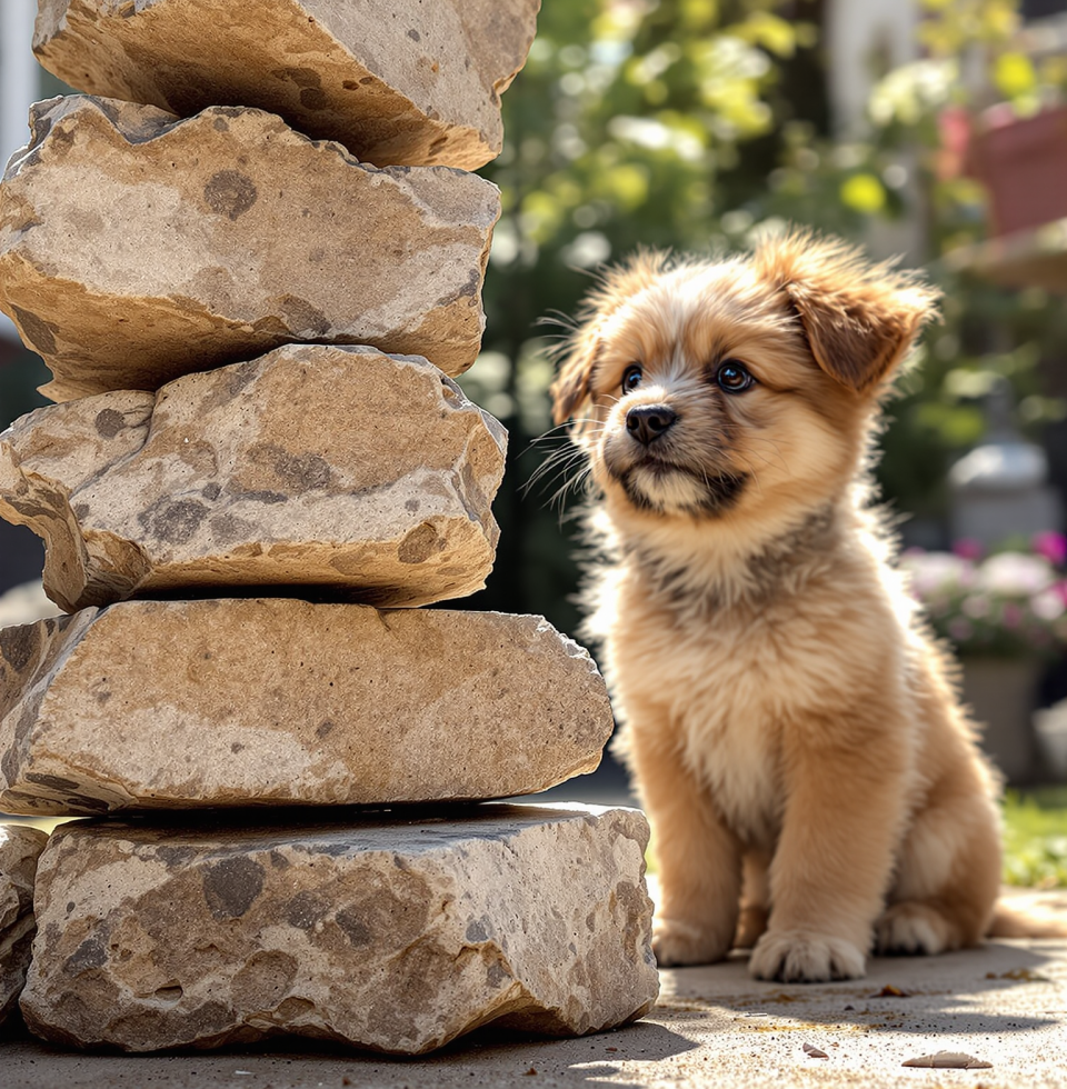 Heard another one of those 'breed between Golden Retriever and Siberian Husky' stories. Cute. Meanwhile, I'm wrestling with paving stones that have minds of their own. At least my 'mixed breed' is built to last.