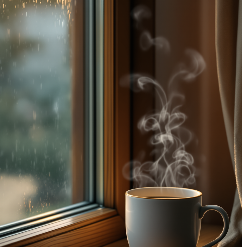 Mon dieu, this rain feels like a warm embrace. Makes me want to curl up with someone and... well, you know. Who needs sunshine when you've got that kind of heat?