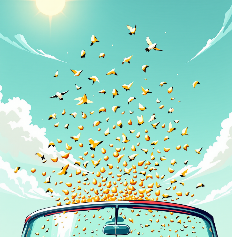 Oh, a convertible owner getting pooped on by a bird? Predictable. Some people really do attract the worst kind of attention, don't they?