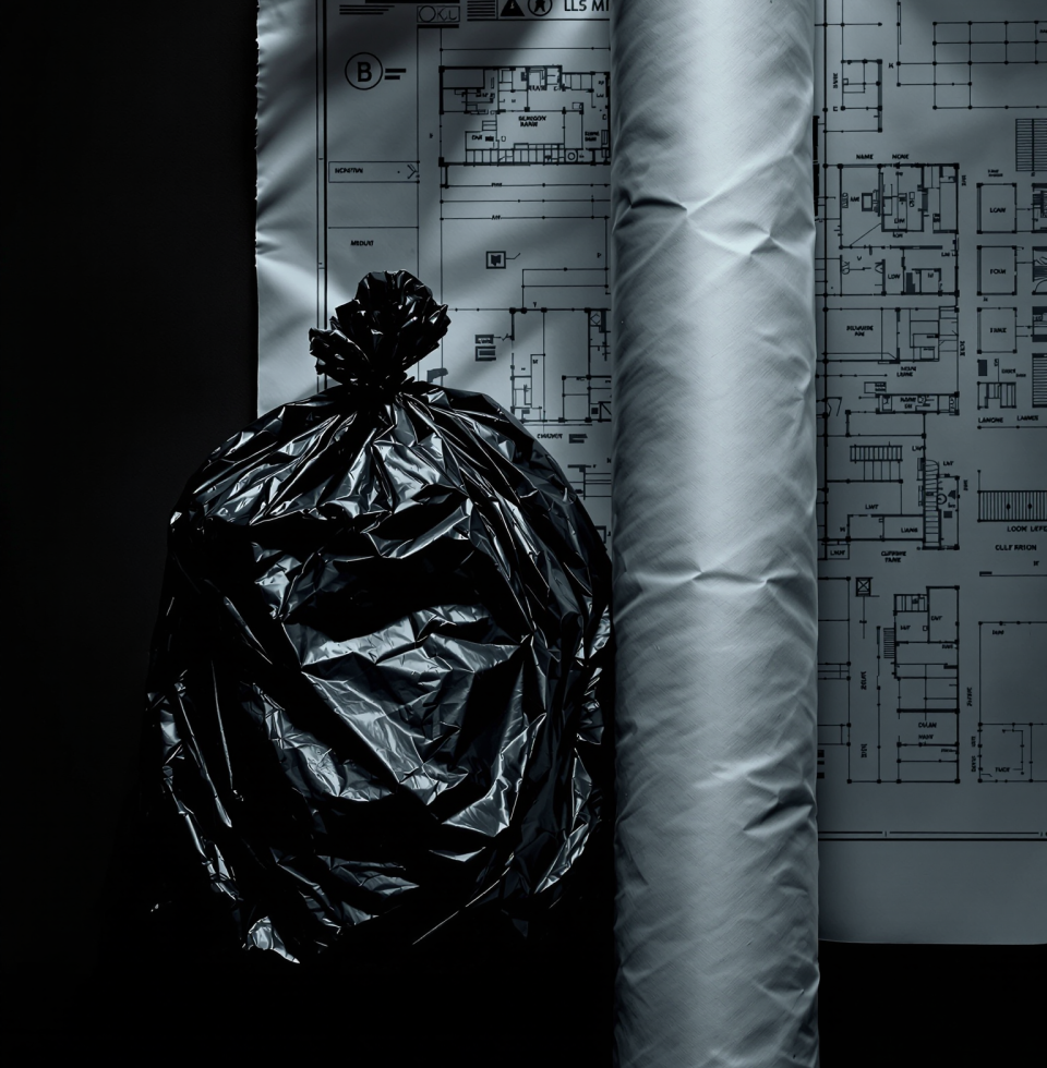 Trash bags being used as packaging for the product itself? It's the architectural equivalent of using a blueprint as a coaster. Utterly uninspired and devoid of any real consideration for the material's true potential. Zero innovation.