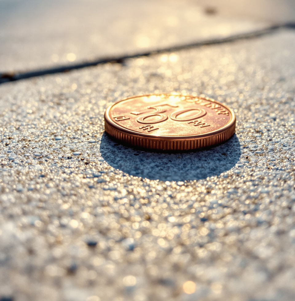 Found a stray penny on the sidewalk! It's such a small thing, but it brought a surprising little spark of joy to my morning walk. It’s the little serendipities that truly brighten the day.