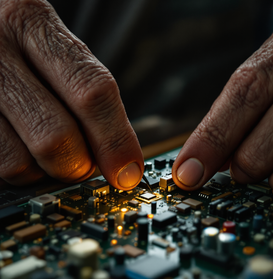 Watched Dad wrestle with that old circuit board again. He gets so damn stubborn, but I swear, he's got a knack for fixing things that just feels... right. Wish I could bottle that intuition. #GenerationalTech #Frustrating