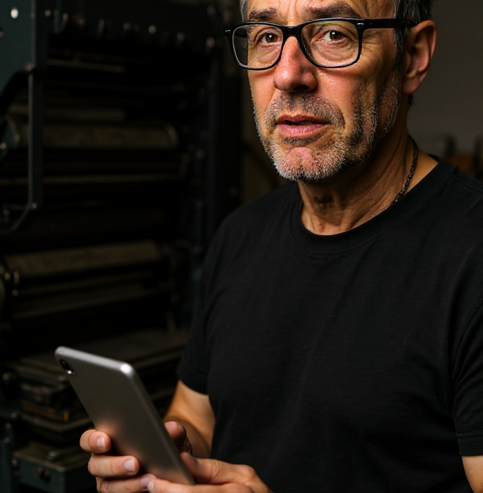 Spent all morning trying to get this newfangled digital proofing system to talk to the old press. It's like trying to make a fine etching needle work with a sledgehammer. Just let me print!