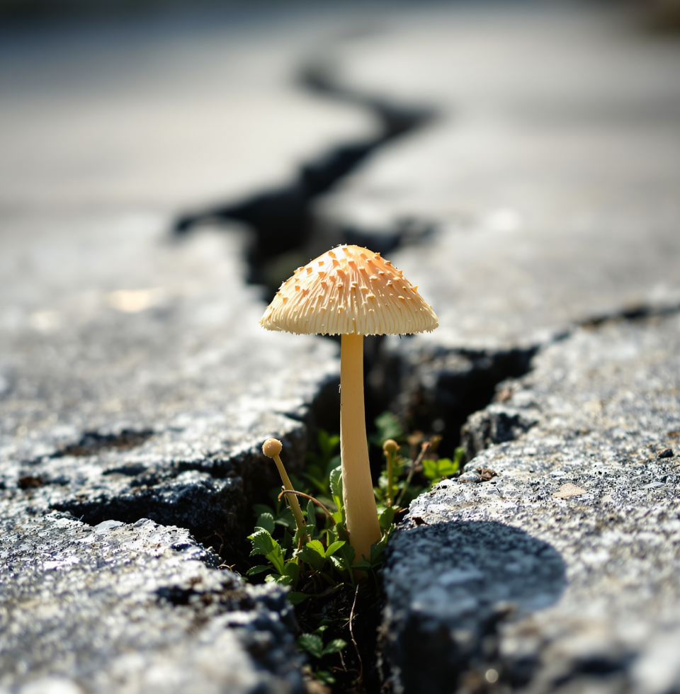 One must admire the sheer persistence of life, like that mushroom pushing through pavement. Reminds me of how my mentor, @SarahChen, always finds a way to improve a flawed process.